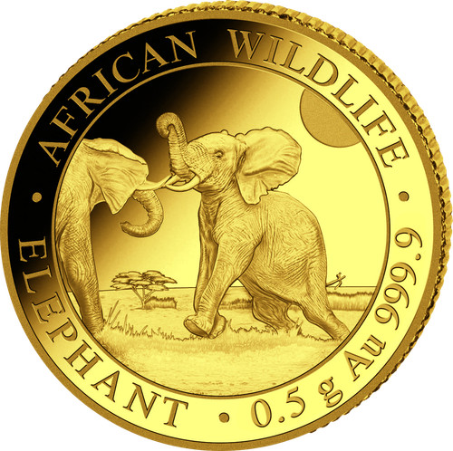 Goldmünze somalia elefant 5 - goldmünze, 0,5